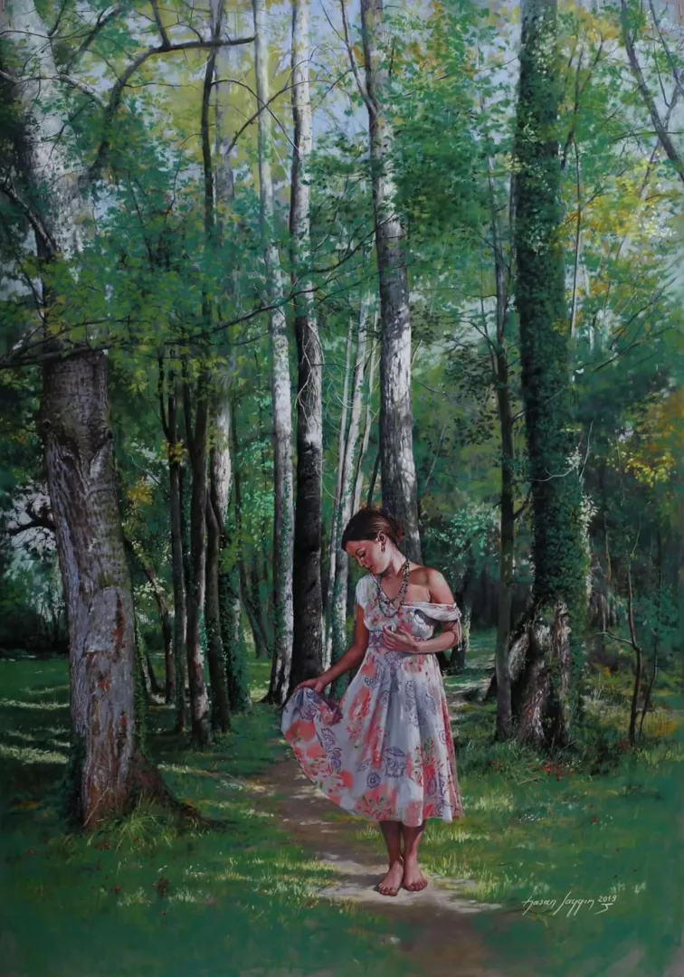 yakınlaştır "Orman Gezintisi" eseri HASAN SAYGIN tarafından 2019 yılında 100x70 cm ölçülerinde Kağıt üzeri pastel boya tekniği ile yapılmıştır.