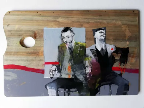 Bu eser ERCAN AYÇİÇEK tarafından 2020 yılında 33x52 cm ölçülerinde Ahşap palet üzeri akrilik boya tekniği ile yapılmıştır.