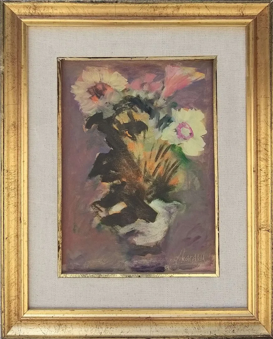 yakınlaştır "Natürmort" eseri DURAN KARACA tarafından 25x18 cm ölçülerinde Prestuval üzeri yağlı boya tekniği ile yapılmıştır.