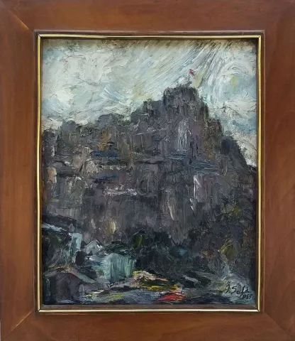 İBRAHİM SAFİ — “Ankara Kalesi”, 1955 "Ankara Kalesi" eseri İBRAHİM SAFİ tarafından 1955 yılında 43x35 cm ölçülerinde Duralit üzeri yağlı boya tekniği ile yapılmıştır.