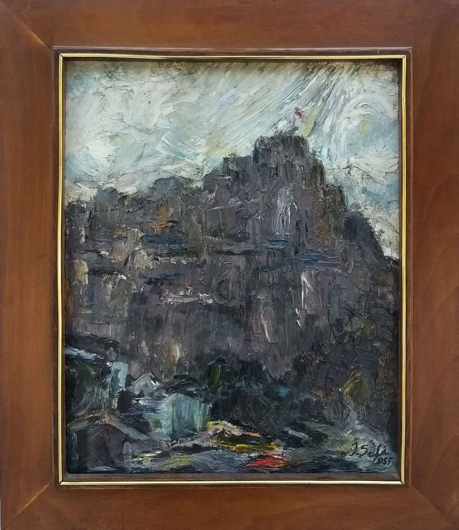 yakınlaştır "Ankara Kalesi" eseri İBRAHİM SAFİ tarafından 1955 yılında 43x35 cm ölçülerinde Duralit üzeri yağlı boya tekniği ile yapılmıştır.