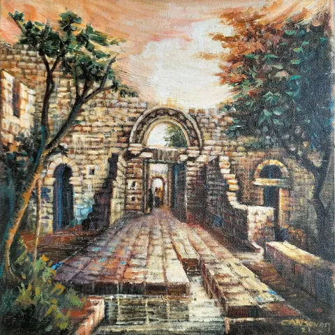 CANSEVEN BAHÇECİ — “Antioch”, 2021 "Antioch" eseri CANSEVEN BAHÇECİ tarafından 2021 yılında 25x25 cm ölçülerinde Tuval üzeri karışık teknik tekniği ile yapılmıştır.