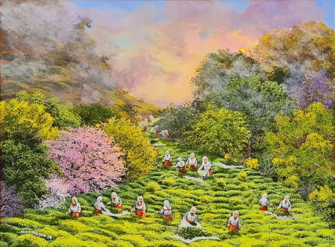 YALÇIN GÖKÇEBAĞ — “Çay bahçesi”, 2020 "Çay bahçesi" eseri YALÇIN GÖKÇEBAĞ tarafından 2020 yılında 60x80 cm ölçülerinde Tuval üzeri yağlı boya tekniği ile yapılmıştır.