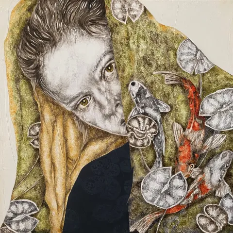 "Düş" eseri ILGIN ERDEM tarafından 2021 yılında 60x60 cm ölçülerinde Tuval üzeri yağlı boya tekniği ile yapılmıştır.