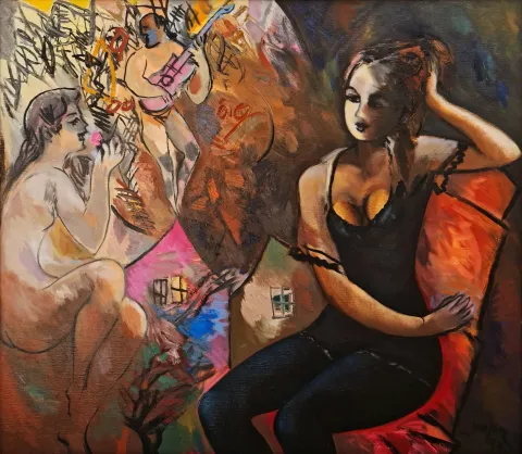 "İsimsiz" eseri MUSTAFA AYAZ tarafından 1997 yılında 70x80 cm ölçülerinde Tuval üzeri yağlı boya tekniği ile yapılmıştır.