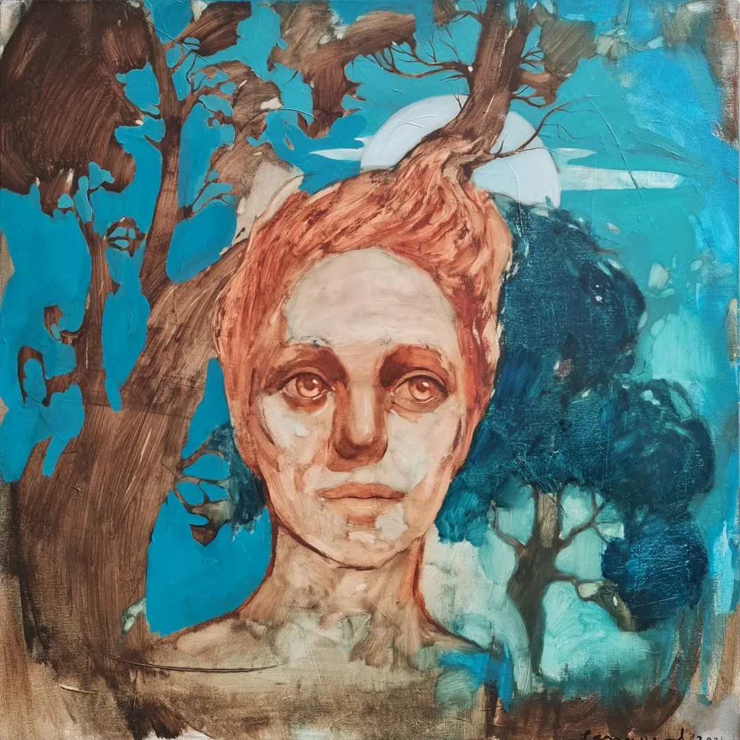 "Gaia" eseri SEMA ÖCAL tarafından 2021 yılında 60x60 cm ölçülerinde Tuval üzeri yağlı boya tekniği ile yapılmıştır.