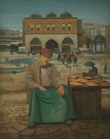AYDIN AYAN — “İstanbul-Mısır Çarşısı Önü”, 2012 "İstanbul-Mısır Çarşısı Önü" eseri AYDIN AYAN tarafından 2012 yılında 162x130 cm ölçülerinde Tuval üzeri yağlı boya tekniği ile yapılmıştır.