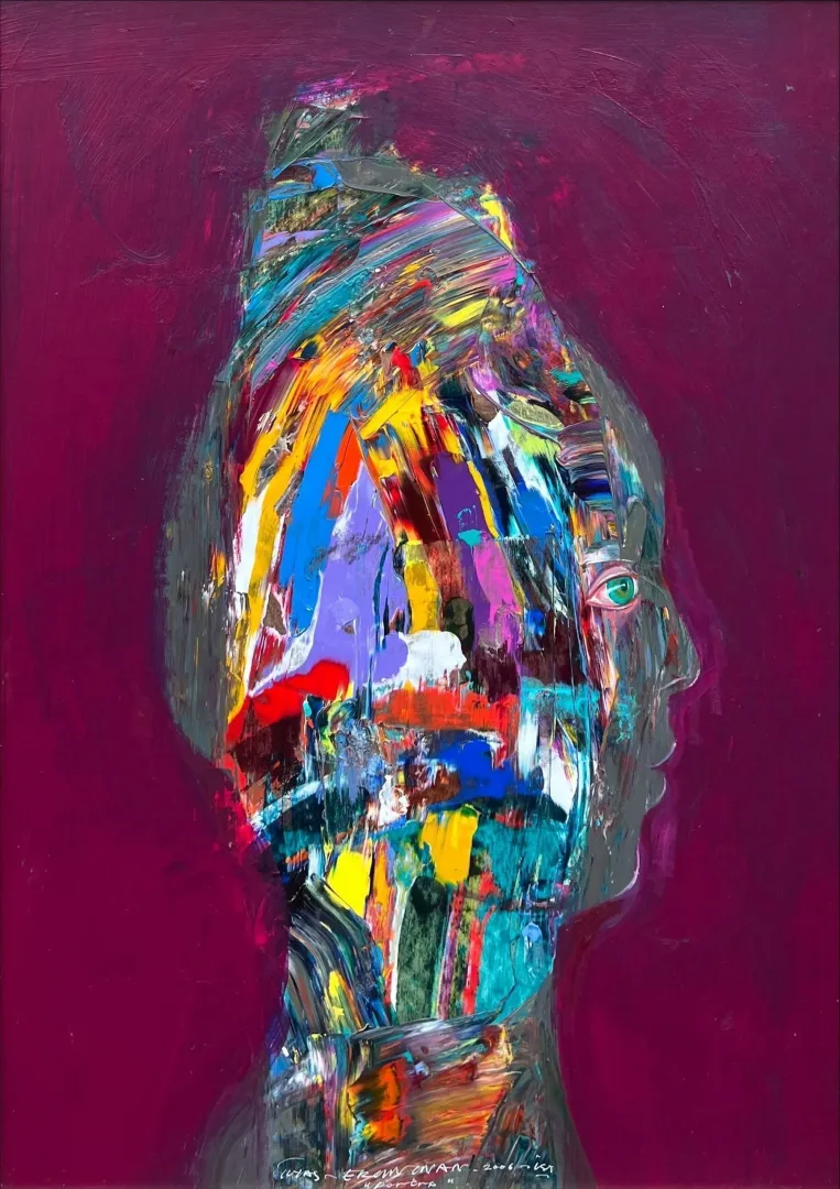 yakınlaştır "Grotesk Kafa" eseri ERGİN İNAN tarafından 2006 yılında 70x50 cm ölçülerinde Duralit üzeri yağlı boya tekniği ile yapılmıştır.