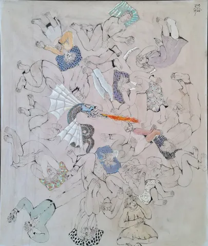 HANEFİ YETER — “Neye alemet”, 2019 "Neye alemet" eseri HANEFİ YETER tarafından 2019 yılında 130x110 cm ölçülerinde Tuval üzeri karışık teknik tekniği ile yapılmıştır.