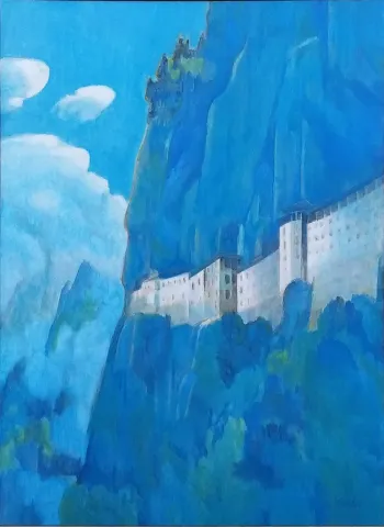 VEYSEL GÜNAY — “Sümela”, 2006 "Sümela" eseri VEYSEL GÜNAY tarafından 2006 yılında 114x81 cm ölçülerinde Tuval üzeri yağlı boya tekniği ile yapılmıştır.