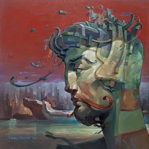 ADEM BAŞPINAR — “Haliç”, 2022 "Haliç" eseri ADEM BAŞPINAR tarafından 2022 yılında 60x60 cm ölçülerinde Tuval üzeri akrilik boya tekniği ile yapılmıştır.