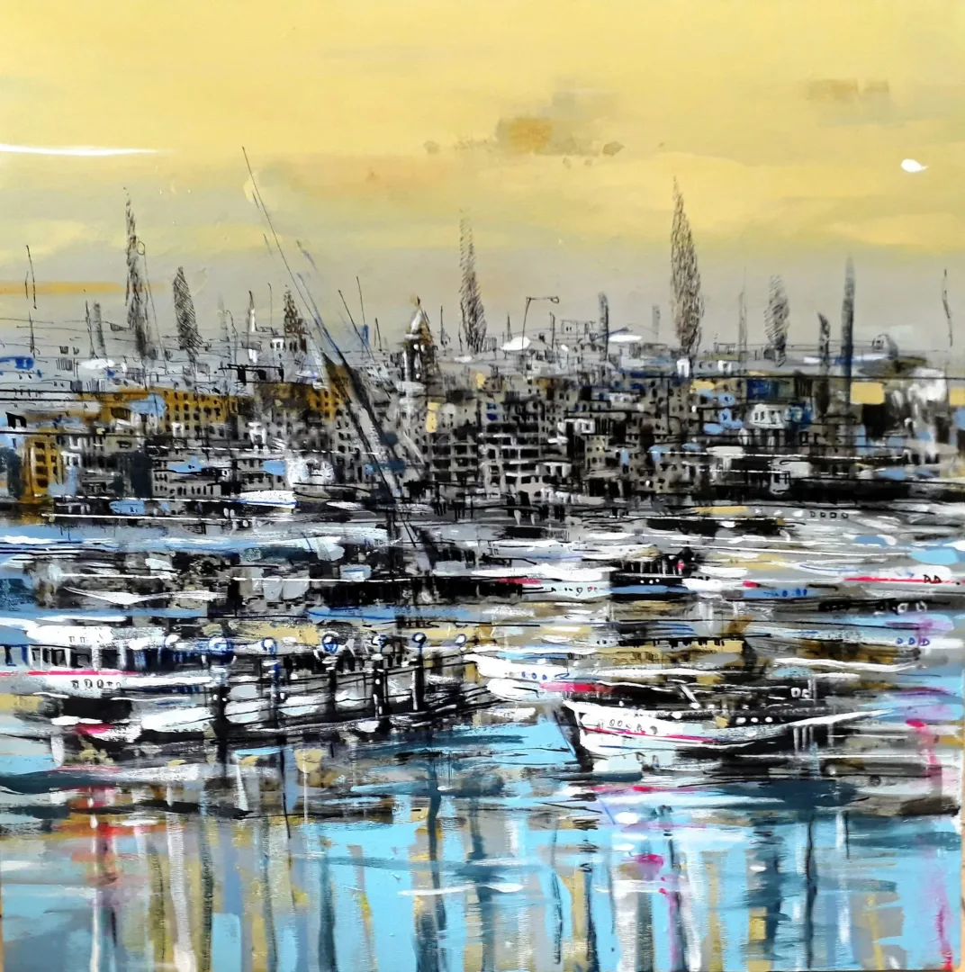AYHAN ÇETİN — “Liman”, 2022 "Liman" eseri AYHAN ÇETİN tarafından 2022 yılında 60x60 cm ölçülerinde Tuval üzeri akrilik boya tekniği ile yapılmıştır.