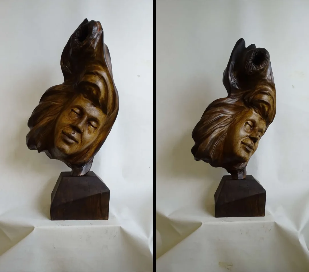 AZİMET KARAMAN — “İsimsiz”, 2022 "İsimsiz" eseri AZİMET KARAMAN tarafından 2022 yılında 74x38x22 cm ölçülerinde Ceviz yontu tekniği ile yapılmıştır.