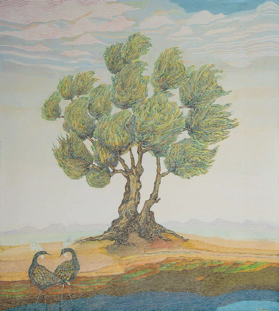"İsimsiz" eseri ATAÇ ELALMIŞ tarafından 2013 yılında 200x180 cm ölçülerinde Tuval üzeri yağlı boya tekniği ile yapılmıştır.