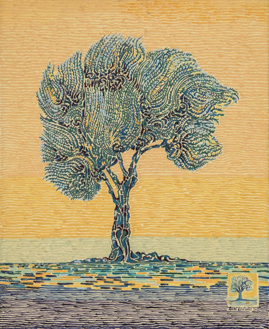 "Zeytin Ağacı" eseri ATAÇ ELALMIŞ tarafından 2019 yılında 55x45 cm ölçülerinde Tuval üzeri yağlı boya tekniği ile yapılmıştır.