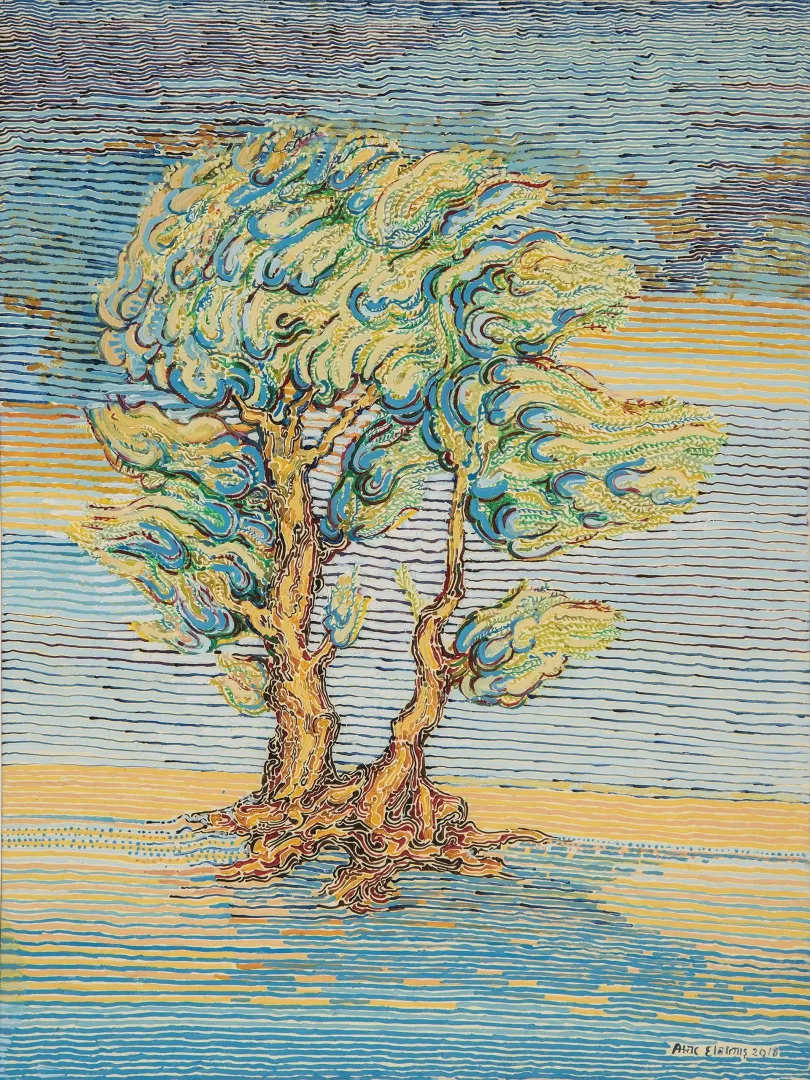 "Zeytin Ağacı" eseri ATAÇ ELALMIŞ tarafından 2018 yılında 80x60 cm ölçülerinde Tuval üzeri yağlı boya tekniği ile yapılmıştır.