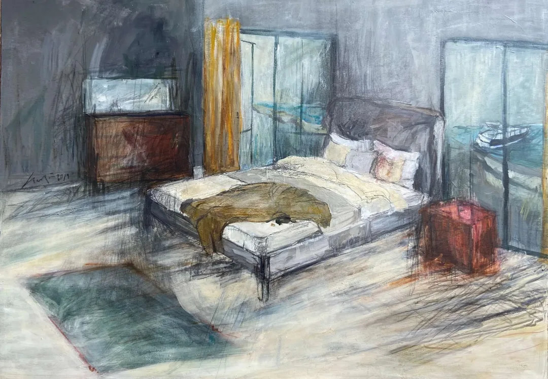 yakınlaştır "Otel-2" eseri BENGÜ BAHAR tarafından 2019 yılında 70x100 cm ölçülerinde Tuval üzeri yağlı boya tekniği ile yapılmıştır.