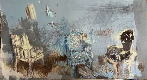 "üçlü" eseri BENGÜ BAHAR tarafından 2016 yılında 70x110 cm ölçülerinde Dekota üzeri akrilik tekniği ile yapılmıştır.