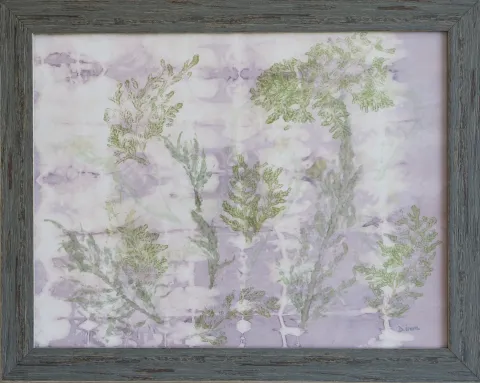 "Devrik" eseri DUYGU İREM CAN tarafından 2022 yılında 32x45 cm ölçülerinde Kumaş Üzeri Pas Baskı / Rust Printing tekniği ile yapılmıştır.