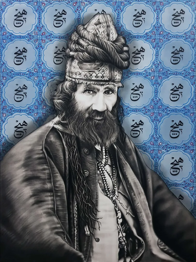 yakınlaştır "Derviş" eseri HASAN BASRİ İNAN tarafından 2022 yılında 150x110 cm ölçülerinde Tuval üzeri akrilik ve yağlı boya tekniği ile yapılmıştır.