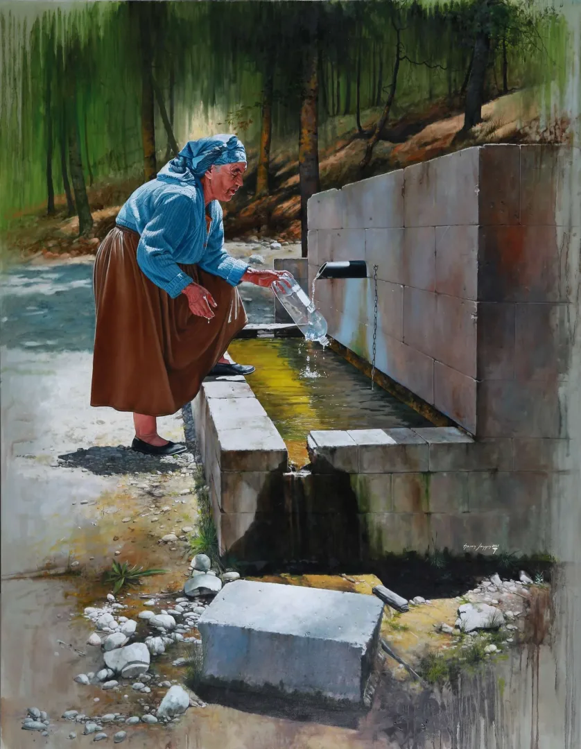 HASAN SAYGIN — “Çeşme”, 2021 "Çeşme" eseri HASAN SAYGIN tarafından 2021 yılında 146x114 cm ölçülerinde Tuval üzeri yağlı boya tekniği ile yapılmıştır.