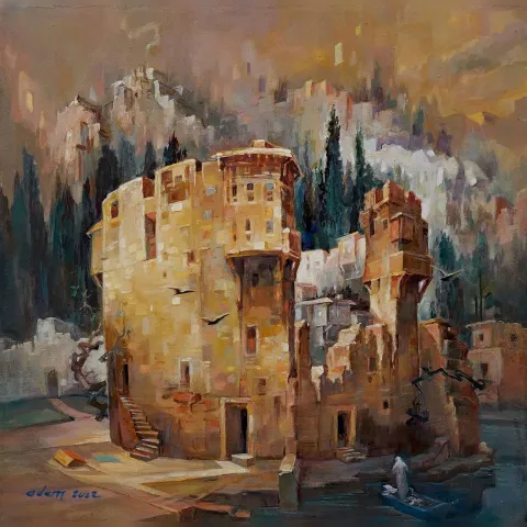 "Dulda" eseri ADEM BAŞPINAR tarafından 2022 yılında 40x40 cm ölçülerinde Tuval üzeri akrilik boya tekniği ile yapılmıştır.