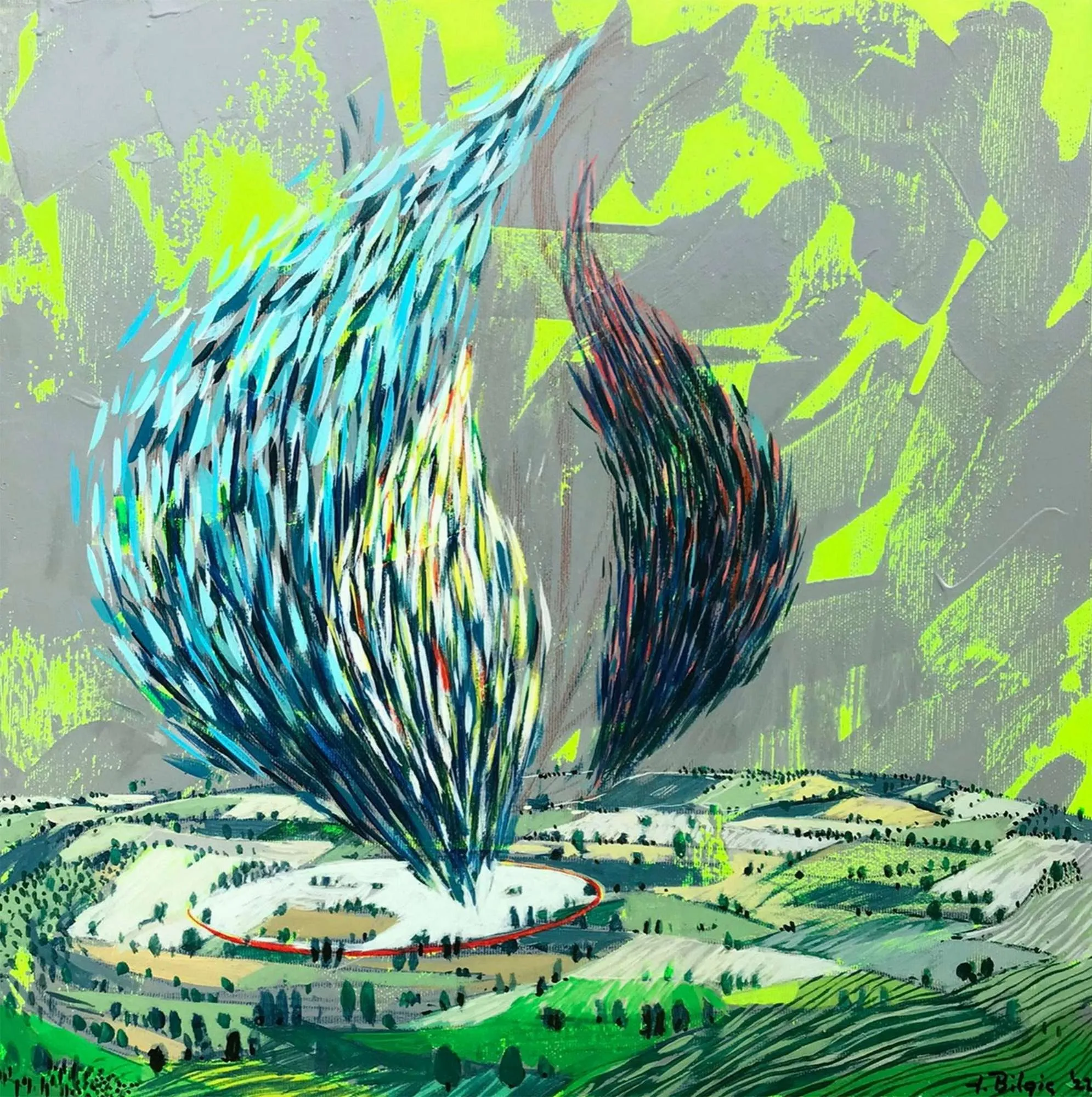 "isimsiz" eseri TAMER BİLGİÇ tarafından 2022 yılında 40x40 cm ölçülerinde Tuval üzeri akrilik boya tekniği ile yapılmıştır.