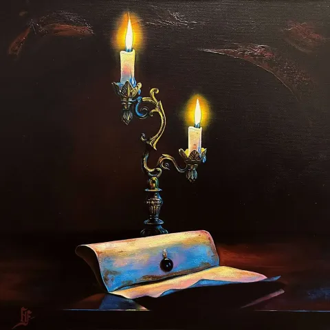 "Mum" eseri HÜSEYİN FEYZULLAH tarafından 2022 yılında 40x40 cm ölçülerinde Tuval üzeri yağlı boya tekniği ile yapılmıştır.