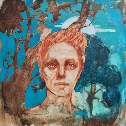 "Gaia" eseri SEMA ÖCAL tarafından 2021 yılında 60x60 cm ölçülerinde Tuval üzeri yağlı boya tekniği ile yapılmıştır.