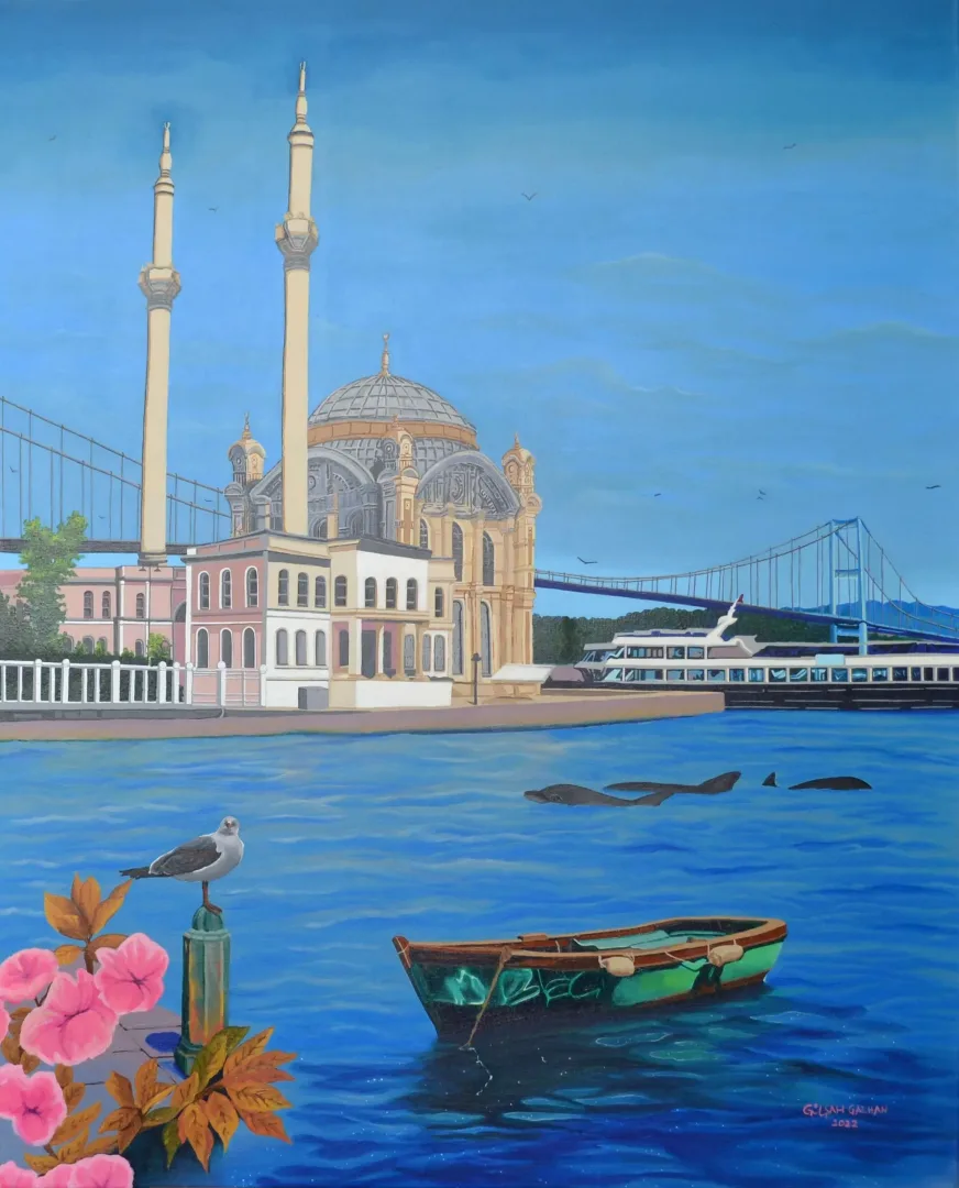 yakınlaştır "İstanbul" eseri GÜLŞAH ÇALHAN tarafından 2022 yılında 80x100 cm ölçülerinde Tuval üzeri akrilik boya tekniği ile yapılmıştır.