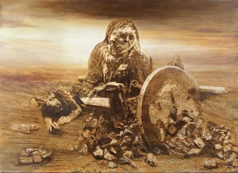 "Nene Hatun" eseri HASAN ÇAĞLAYAN tarafından 2020 yılında 80x110 cm ölçülerinde Tuval üzeri karışık teknik tekniği ile yapılmıştır.
