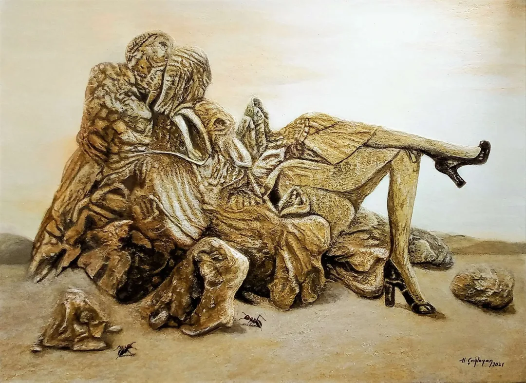 yakınlaştır "Tatlı Sohbetler 1" eseri HASAN ÇAĞLAYAN tarafından 2021 yılında 80x110 cm ölçülerinde Tuval üzeri karışık teknik tekniği ile yapılmıştır.