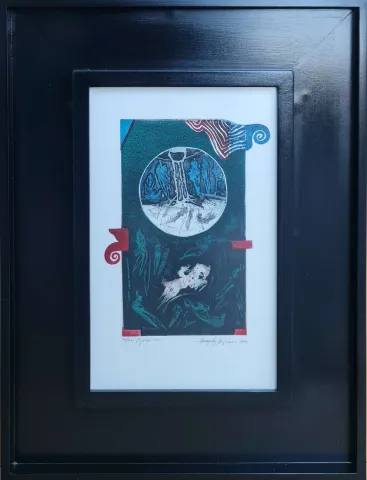 "İsimsiz" eseri HAYATİ MİSMAN tarafından 1999 yılında 34x21 cm ölçülerinde Gravür tekniği ile yapılmıştır.