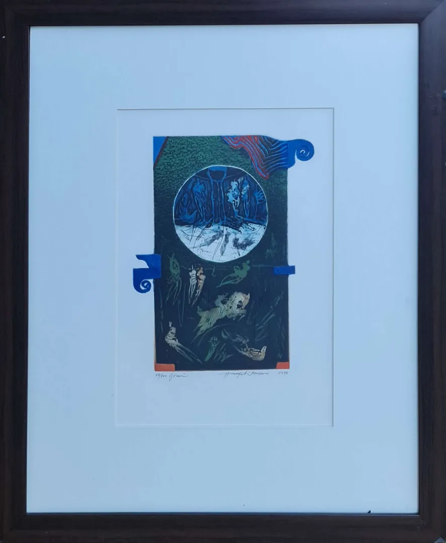 HAYATİ MİSMAN — “İsimsiz”, 1999 "İsimsiz" eseri HAYATİ MİSMAN tarafından 1999 yılında 33x22 cm ölçülerinde Gravür tekniği ile yapılmıştır.