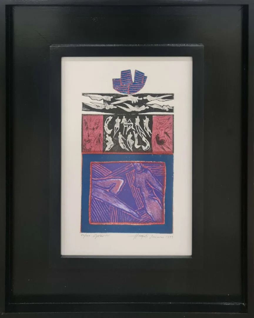 "İsimsiz" eseri HAYATİ MİSMAN tarafından 1999 yılında 33x22 cm ölçülerinde Gravür tekniği ile yapılmıştır.