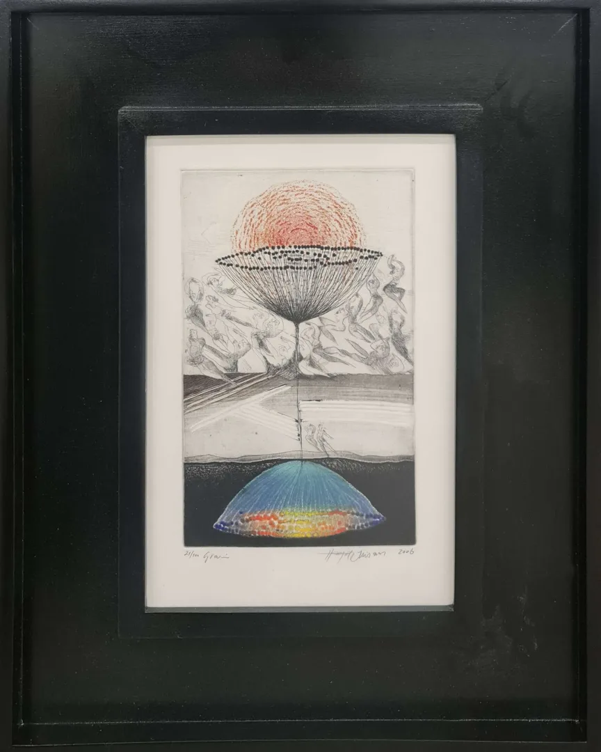 yakınlaştır "İsimsiz" eseri HAYATİ MİSMAN tarafından 1999 yılında 33x22 cm ölçülerinde Gravür tekniği ile yapılmıştır.