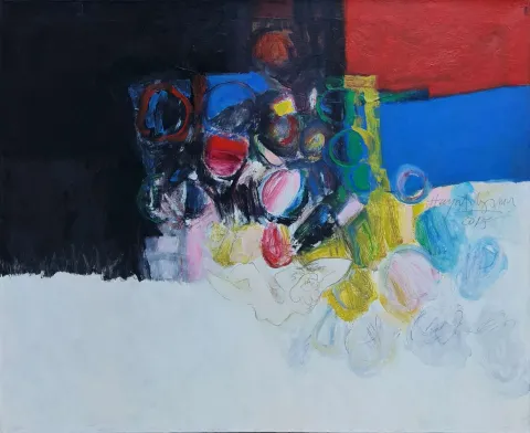 "İsimsiz" eseri HAYATİ MİSMAN tarafından 2013 yılında 80x100 cm ölçülerinde Tuval üzeri yağlı boya tekniği ile yapılmıştır.