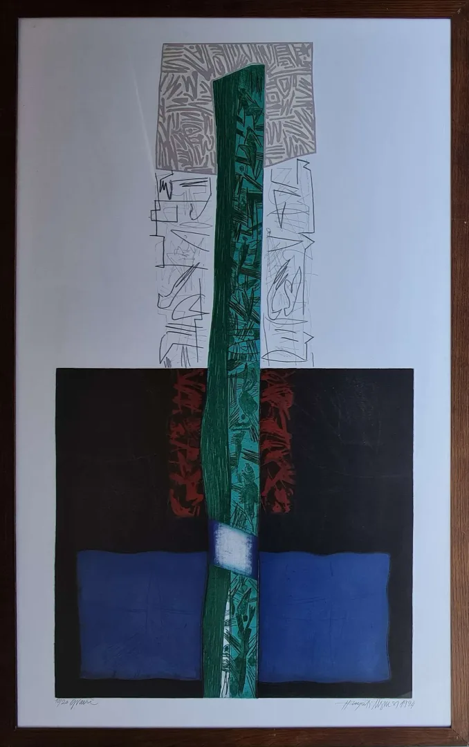 HAYATİ MİSMAN — “İsimsiz”, 1994 "İsimsiz" eseri HAYATİ MİSMAN tarafından 1994 yılında 129x79 cm ölçülerinde Gravür 10-20 tekniği ile yapılmıştır.