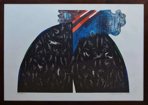 "İsimsiz" eseri HAYATİ MİSMAN tarafından 1997 yılında 66x99 cm ölçülerinde Gravür 1-50 tekniği ile yapılmıştır.