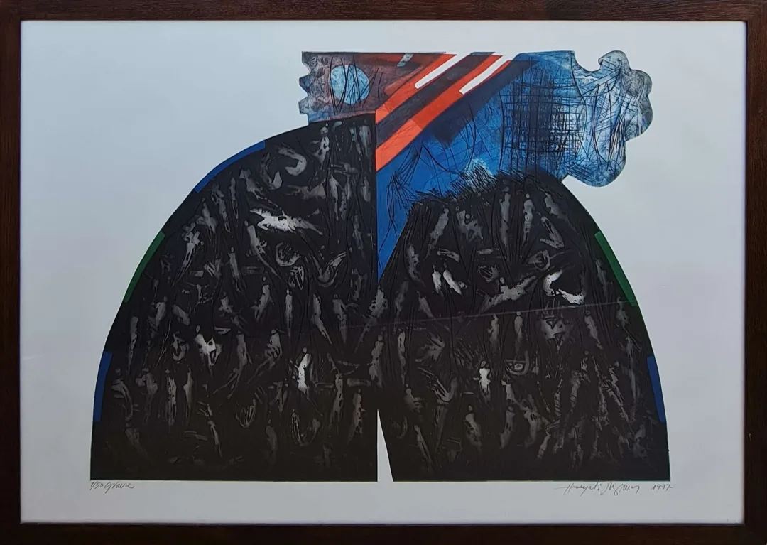 "İsimsiz" eseri HAYATİ MİSMAN tarafından 1997 yılında 66x99 cm ölçülerinde Gravür 1-50 tekniği ile yapılmıştır.