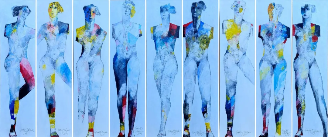 yakınlaştır "İsimsiz (9 140x35cm grup )" eseri HAYATİ MİSMAN tarafından 2019 yılında 140x315 cm ölçülerinde Tuval üzeri yağlı boya tekniği ile yapılmıştır.