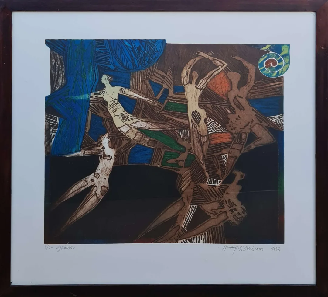 HAYATİ MİSMAN — “İsimsiz”, 1999 "İsimsiz" eseri HAYATİ MİSMAN tarafından 1999 yılında 66x69 cm ölçülerinde Gravür 8-50 tekniği ile yapılmıştır.