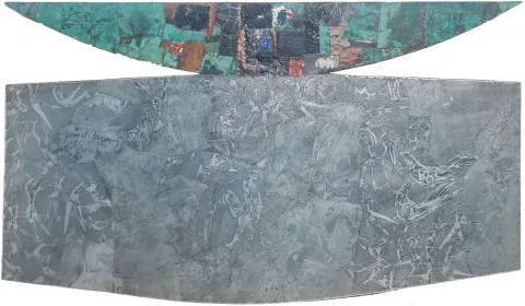 "İsimsiz" eseri HAYATİ MİSMAN tarafından 2004 yılında 130x220 cm ölçülerinde Metal tekniği ile yapılmıştır.