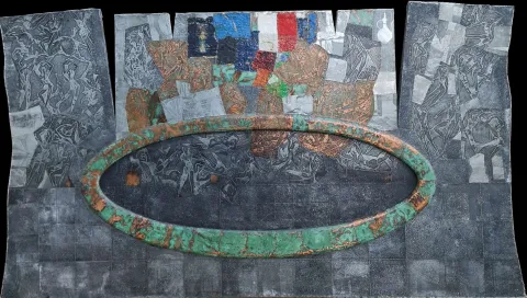 "İsimsiz" eseri HAYATİ MİSMAN tarafından 2008 yılında 123x220 cm ölçülerinde Metal tekniği ile yapılmıştır.