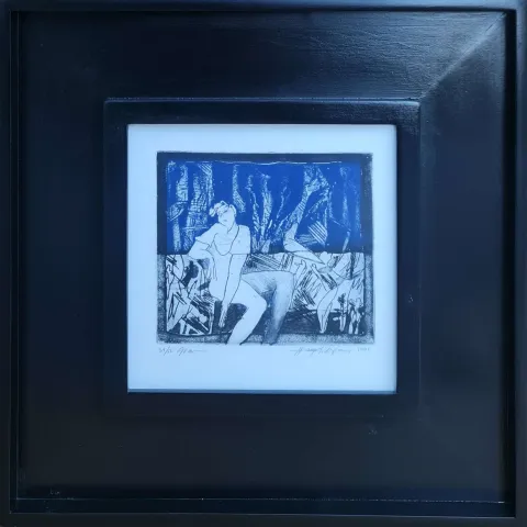 "İsimsiz" eseri HAYATİ MİSMAN tarafından 1999 yılında 20x20 cm ölçülerinde Gravür tekniği ile yapılmıştır.