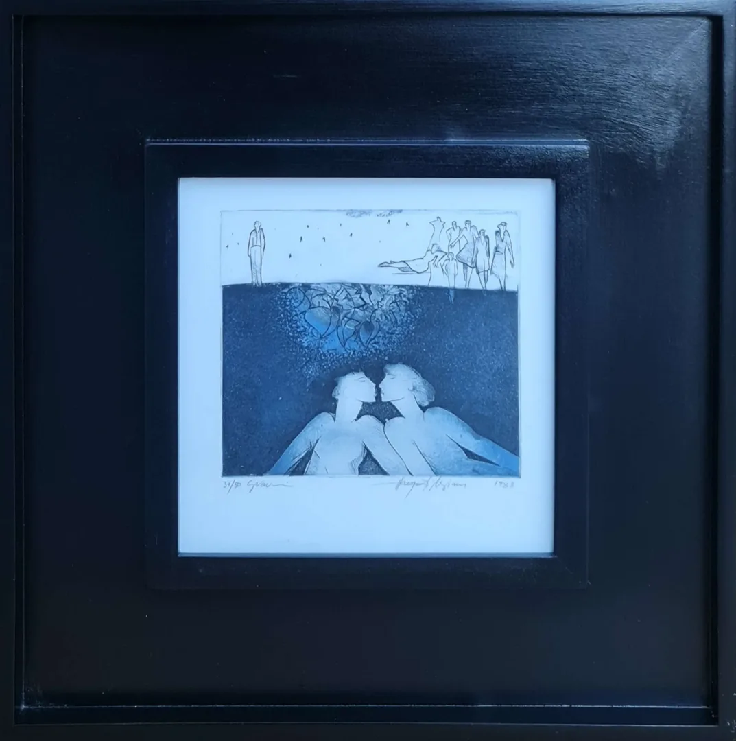 "İsimsiz" eseri HAYATİ MİSMAN tarafından 1999 yılında 20x20 cm ölçülerinde Gravür tekniği ile yapılmıştır.