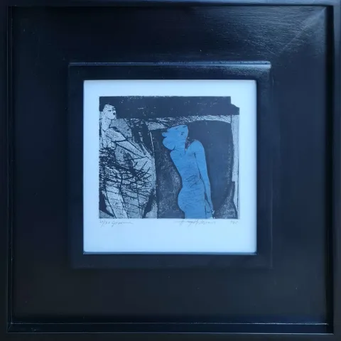 "İsimsiz" eseri HAYATİ MİSMAN tarafından 1999 yılında 20x20 cm ölçülerinde Gravür tekniği ile yapılmıştır.