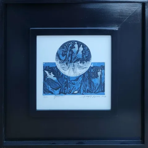 "İsimsiz" eseri HAYATİ MİSMAN tarafından 1999 yılında 20x20 cm ölçülerinde Gravür tekniği ile yapılmıştır.