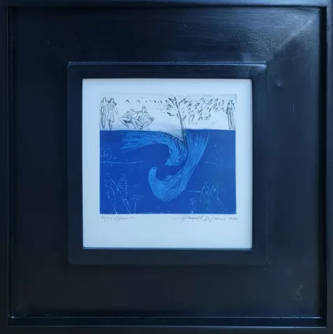 "İsimsiz" eseri HAYATİ MİSMAN tarafından 1999 yılında 20x20 cm ölçülerinde Gravür tekniği ile yapılmıştır.