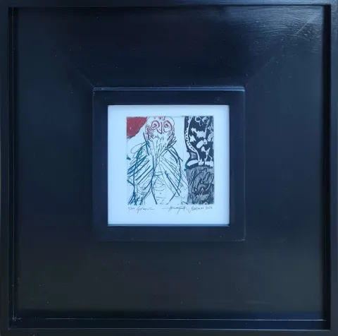 "İsimsiz" eseri HAYATİ MİSMAN tarafından 2014 yılında 14x14 cm ölçülerinde Gravür tekniği ile yapılmıştır.